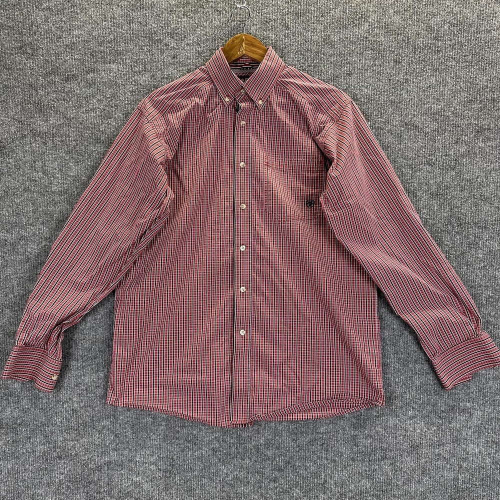 Ariat Pro Series Shirt Mens Medium Red Plaid Western Button Down Long Sleeve